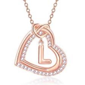 APSVO Double Heart Initial “L” Necklace in rose gold~plated sterling silver